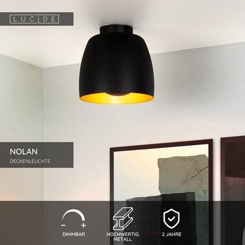 Lucide NOLAN - Deckenleuchte - Ø 24 cm - 1xE27 - Schwarz - USP